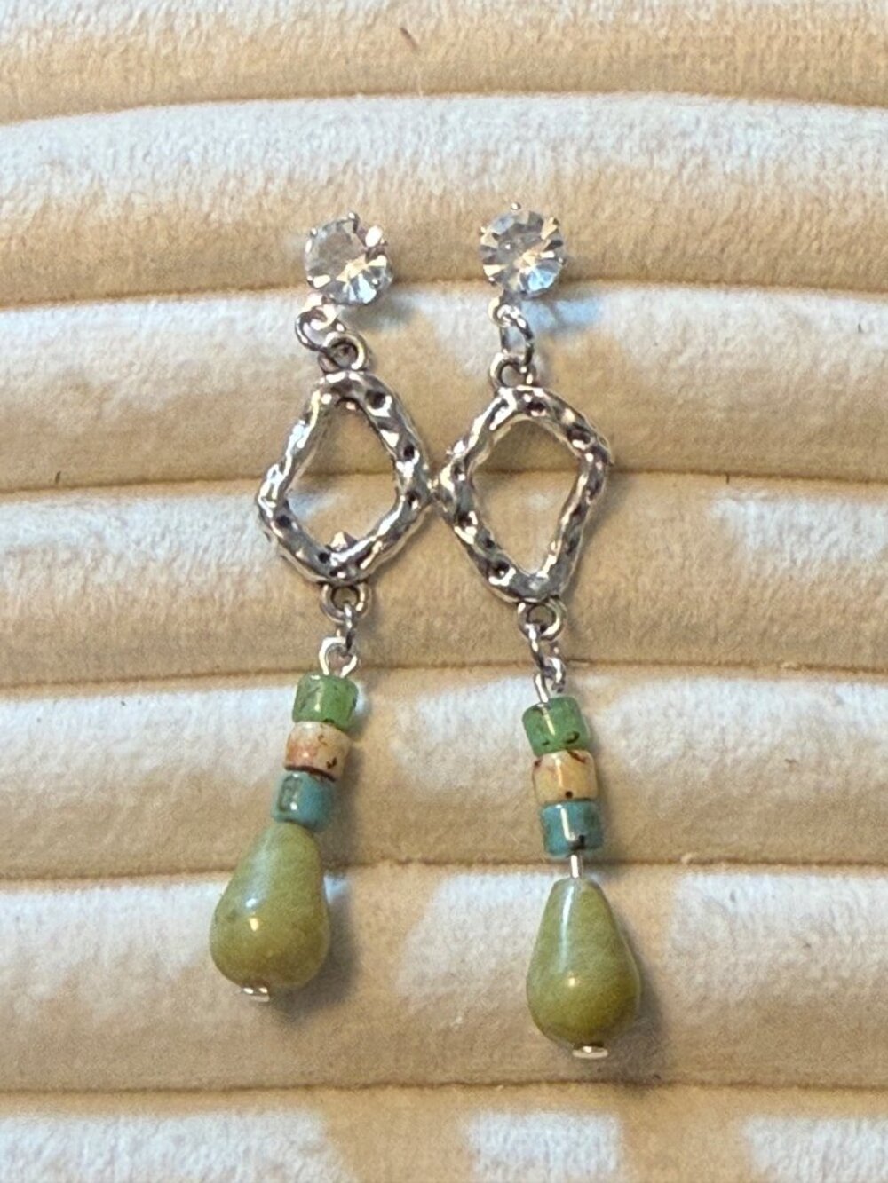 Sage & Sea – Green Teardrop Beaded Dangle Earrings